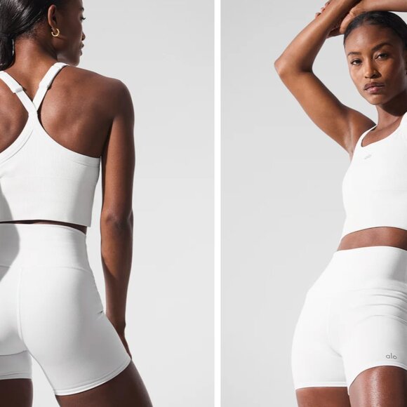 Alo Yoga Seamless Ribbed Favorite Bra Tank in White Size S $78 - Picture 3 of 7